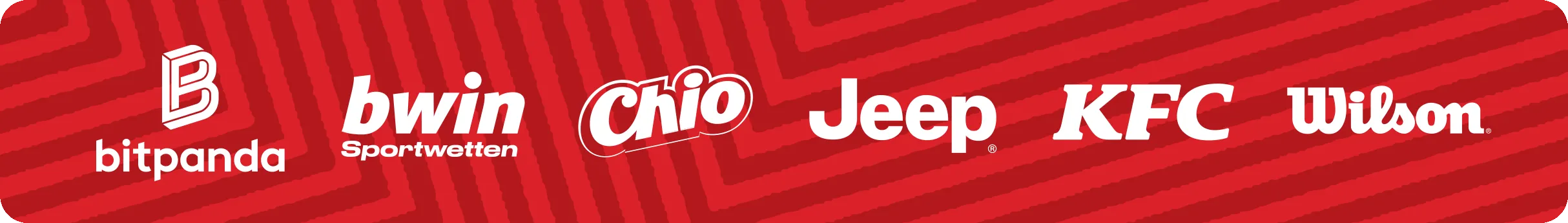 Logos der NFL Football Fest Partner: bitpanda, bwin Sportwetten, Chio, Jeep, KFC und Wilson auf rotem Hintergrund.